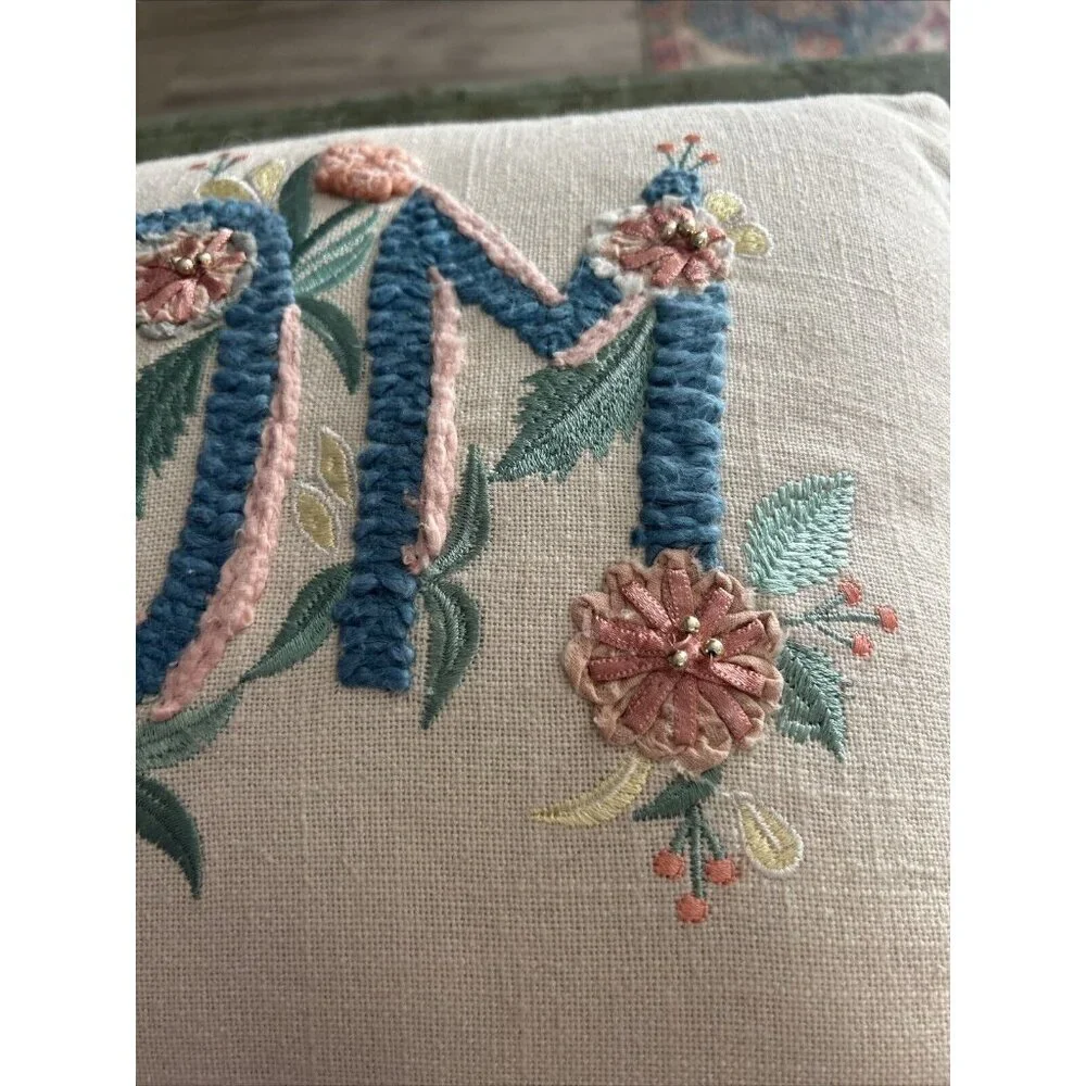 Embroidered Cotton Throw Pillow - Mom